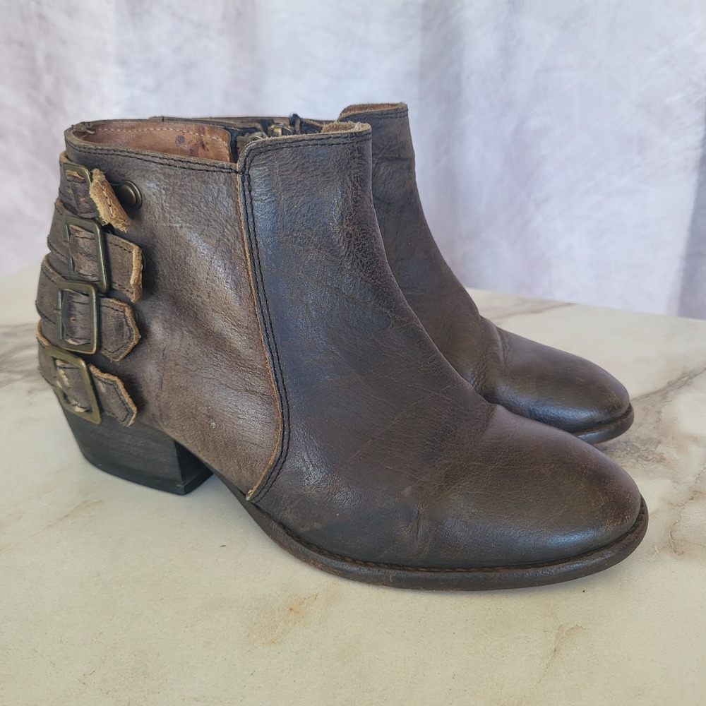 H by Hudson Encke Strappy 4 Buckle Biker Ankle Boots Size 37 Women's